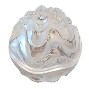 Signed Lalique Vibration Trinket Jewelry Box Clear Frosted Crystal Glass Art NEW